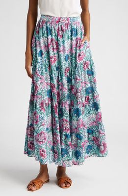 Banjanan Agatha Floral Organic Cotton Tiered Maxi Skirt in Plume
