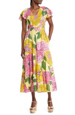 Banjanan Ira Floral Smocked Tiered Cotton Dress in Goodlife Sunshine