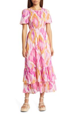 Banjanan Quant Smocked Puff Sleeve Organic Cotton Maxi Dress in Rose