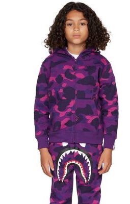 BAPE Kids Purple Camo Shark Zip Hoodie