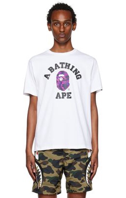 BAPE White Color Camo College T-Shirt