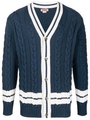 Baracuta cable-knit stripe trim cardigan - Blue
