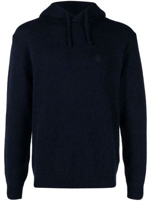 Baracuta logo-embroidered fine-knit hoodie - Blue