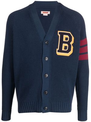 Baracuta ribbed-knit alphabet-patch cardigan - Blue