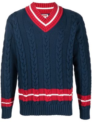 Baracuta striped-trim cable knit jumper - Blue