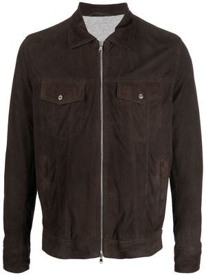 Barba chest flap-pocket leather jacket - Brown