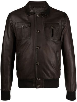 Barba chest-pocket leather jacket - Brown