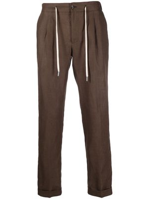 Barba drawstring straight-leg linen trousers - Brown