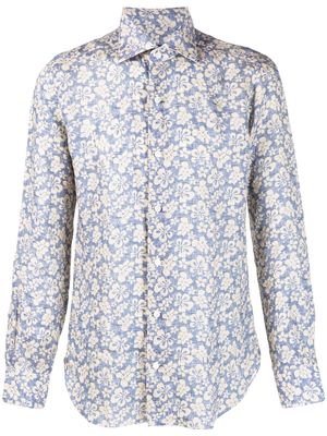 Barba floral print linen shirt - Blue
