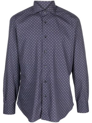 Barba geometric-pattern print cotton shirt - Blue