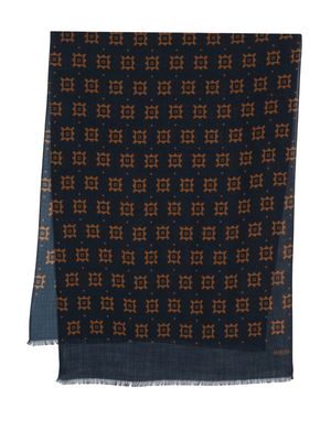 Barba geometric-print frayed wool scarf - Blue