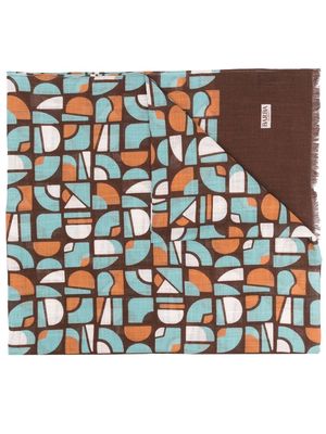 Barba geometric-print fringed scarf - Brown