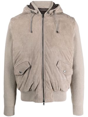 Barba knitted-panel leather bomber jacket - Neutrals