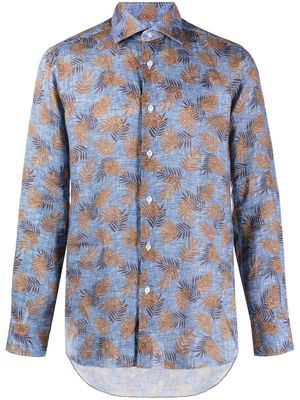 Barba leaf-print linen shirt - Blue