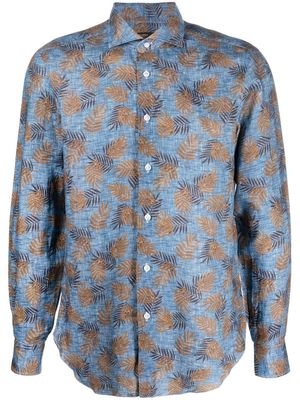 Barba leaf-printing linen shirt - Blue