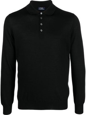 Barba long-sleeved knit polo shirt - Black