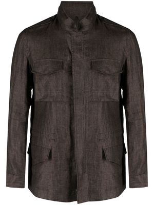 Barba multiple-pocket linen shirt jacket - Brown