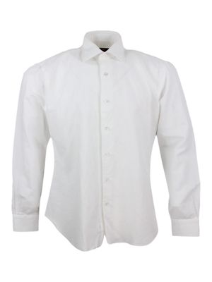 Barba Napoli Cult Shirt In Fine Cotton And Linen With Italian Collar And Hand-sewn With Mother-of-pearl Buttons