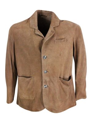 Barba Napoli Jacket In Soft And Fine Single-breasted Suede With 3-button Placket And Patch Pockets