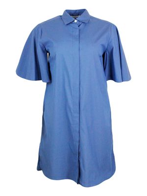 Barba Napoli Short 3/4 Sleeve Dress In Stretch Cotton With Concealed Button Placket