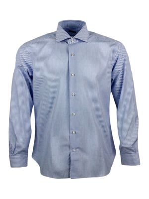 Barba Napoli Slim Fit Loose-fit Shirt In Fine Stretch Cotton, Italian Collar, Hand-stitched Black Label And Mother-of-pearl Buttons