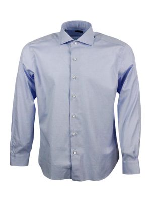 Barba Napoli Slim Fit Shirt In Fine Stretch Honeycomb Cotton, Italian Collar, Hand-sewn Black Label And Mother-of-pearl Buttons