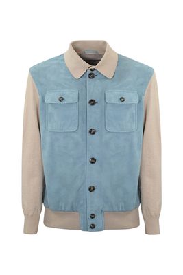 Barba Napoli Truman Jacket In Light Blue Leather And Ice Mesh