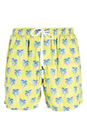 Barba palm tree-print swim shorts - Yellow