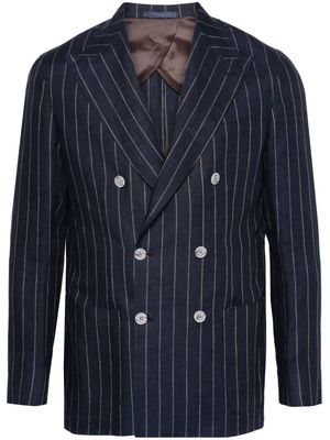 Barba pinstriped linen double-breasted blazer - Blue