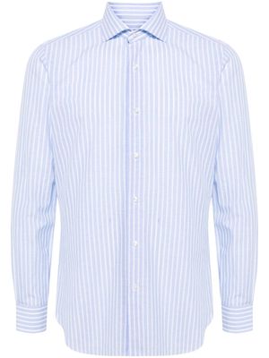 Barba spread-collar striped cotton shirt - Blue