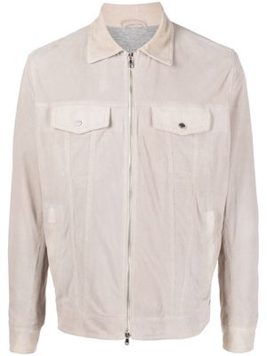 Barba zip-up leather shirt jacket - Neutrals