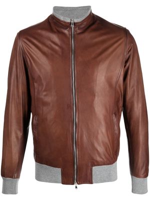 Barba zipped-up fastening leather jacket - Brown