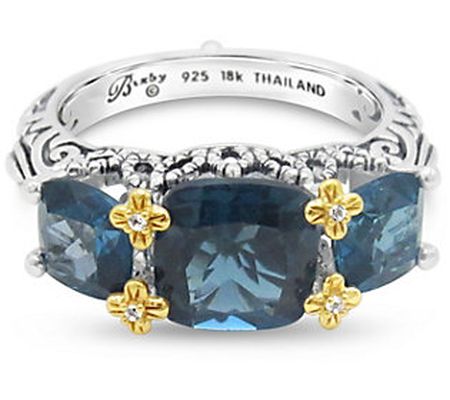 Barbara Bixby Sterling & 18K Gold Blue Topaz 3- Stone Ring