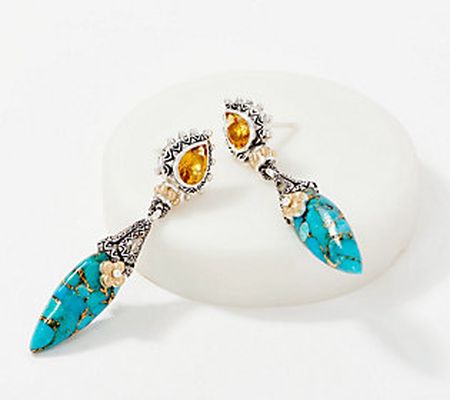 Barbara Bixby Sterling & 18K Gold Turquoise Dro p Earrings