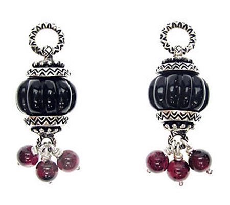 Barbara Bixby Sterling Black Onyx & Rhodolite E arring Drops