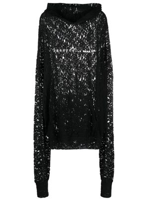Barbara Bologna slogan-print Chantilly-lace hoodie - Black