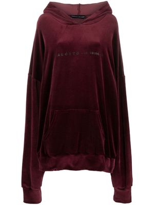 Barbara Bologna slogan-print velvet hoodie - Red