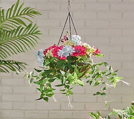 Barbara King 15" In/ Outdoor Mixed Faux Floral Hanging Basket
