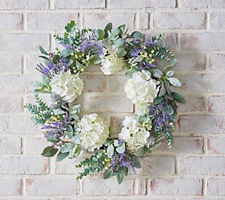 Barbara King 22" Faux Hydrangea and Lavender Spring Wreath