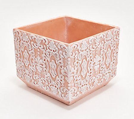 Barbara King Indoor/Outdoor 9" Cement Embossed Square Planter