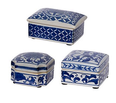 Barbara King Set of 3 Blue & White Decorative S torage Boxes