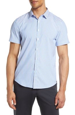 Barbell Apparel Men's Motive Stripe Stretch Short Sleeve Button-Up Shirt in Steel Stripe