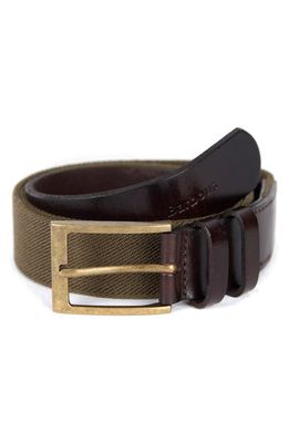 Barbour Albyn Leather Trim Webbing Belt in Khaki Green