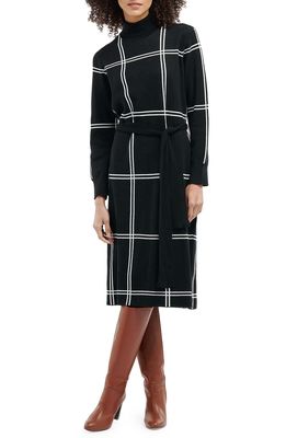 Barbour Aldora Windowpane Long Sleeve Cotton Blend Sweater Dress in Black