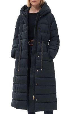 Barbour Alexandria Quilted Puffer Coat in Black/Black/Sage Tartan