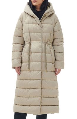 Barbour Alexandria Quilted Puffer Coat in Light Fawn/Black/Sage Tartan