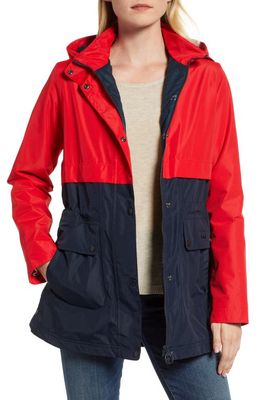 Barbour Altair Waterproof Hooded Jacket in Navy/Tartan Red