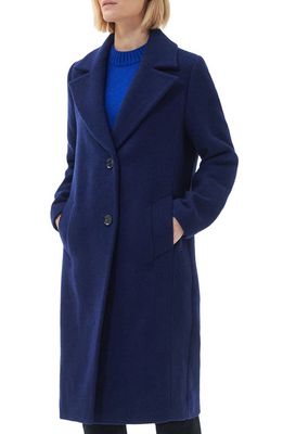Barbour Angelina Longline Wool Blend Coat in Azure Blue/Dark Navy