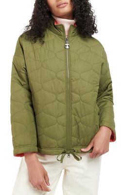 Barbour Apia Reversible Quilted Jacket in Olive Tree/Pink Punch