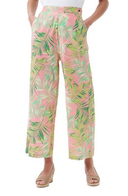 Barbour Aralia Palm Print Cotton Wide Leg Pants in Multi Pink